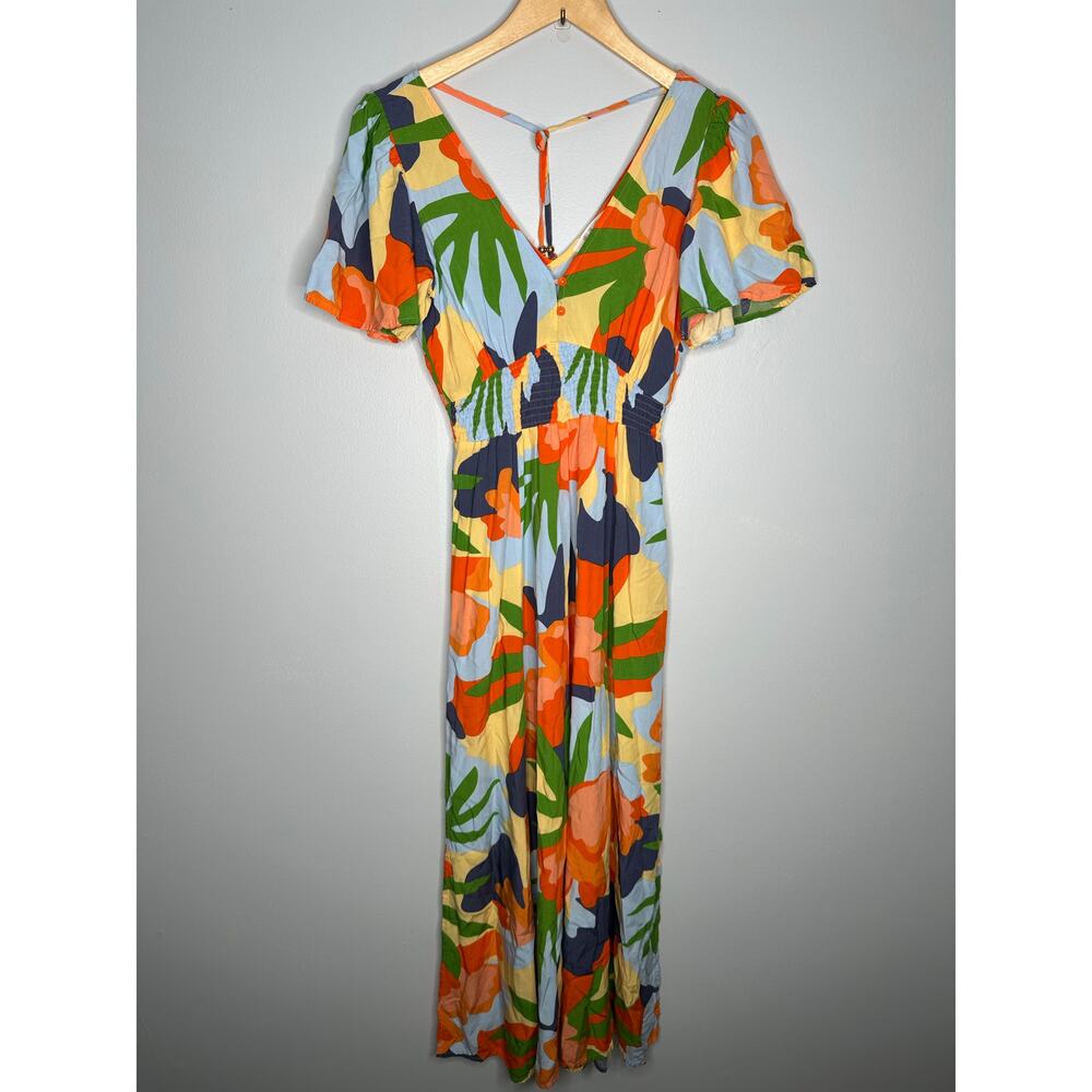 Abel The Label Maxi Dress Women XS Multicolor EUC Tropical Floral Smocked Boho